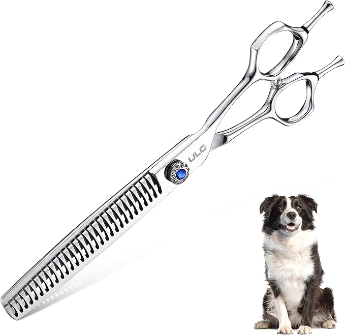 ULG Professional Dog Grooming Scissors 7.0” Straight Chunker Shear 65%-75% Thinning Rate 440C Japanese Stainless Steel Tension Adjustable Left & Right Handed Pet Grooming Shears