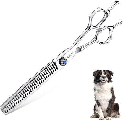 ULG Professional Dog Grooming Scissors 7.0” Straight Chunker Shear 65%-75% Thinning Rate 440C Japanese Stainless Steel Tension Adjustable Left & Right Handed Pet Grooming Shears