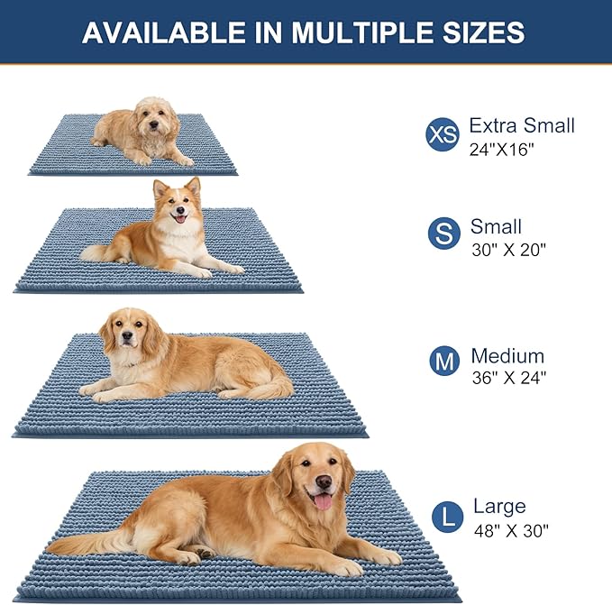 OLANLY Dog Door Mat for Muddy Paws 30x20, Ultra Absorbent Chenille Mud Doormat, Non-Slip Washable and Dirt Trapping Doormat for Indoor Entryway, Quick-Dry Indoor Pet Bed Mats for Dogs, Airy Blue