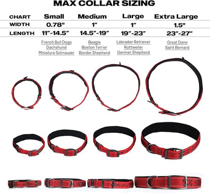 PetiFine Dog Collars for Medium Dogs, Neoprene Padded and Adjustable, Reflective Wide Heavy Duty Pet Collars with Durable Metal Belt Buckle for Walking, Red, M