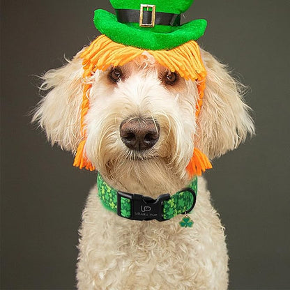 St. Patrick's Dog Collar, Lucky Clover Pet Collar with Quick Release, Comfortable Adjustable Shamrock Puppy Collar for Small Medium & Large Dogs