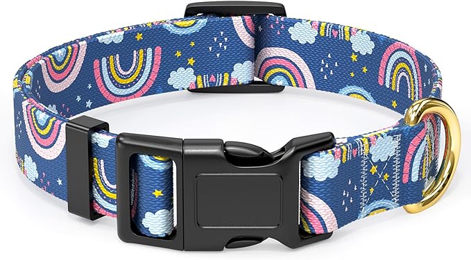 Rnivvi Dog Collar for Medium Dogs, Cute Heavy Duty Adjustable Puppy Collar with Quick Release Buckle for Girl & Female, Pet Accessories for Walking Running, M Length 1" Width, Blue Rainbow