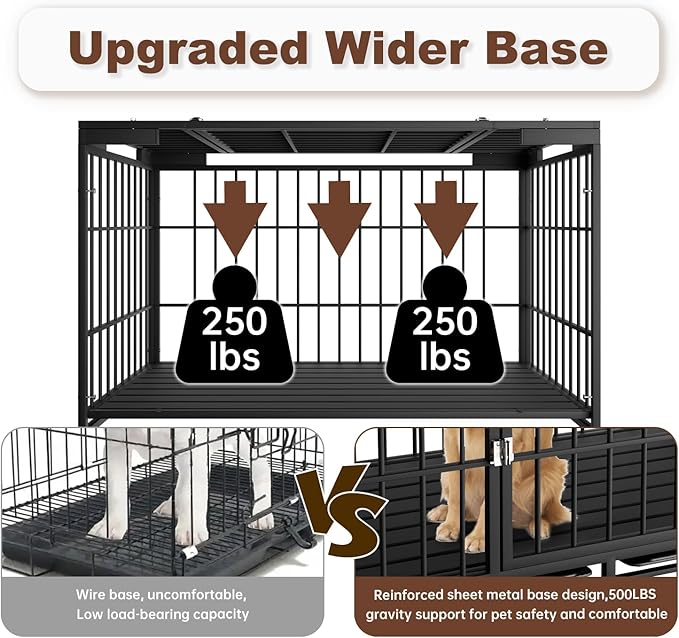Snuowu 54 Inch Heavy Duty Dog Crate with Wheels，Indestructible Escape-Proof Dog Cage for Large Dogs, Extra Large XL XXL Indestructible Dog Crate with Removable Tray.