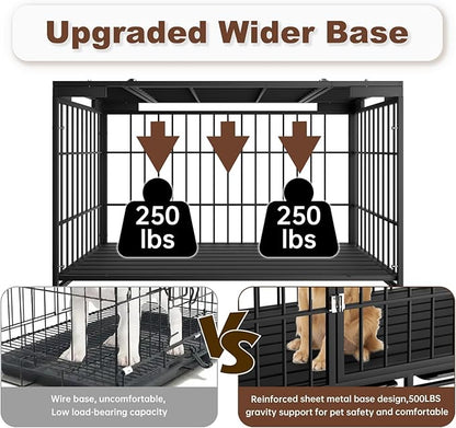 Snuowu 54 Inch Heavy Duty Dog Crate with Wheels，Indestructible Escape-Proof Dog Cage for Large Dogs, Extra Large XL XXL Indestructible Dog Crate with Removable Tray.