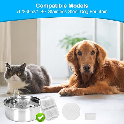 Tettie 8 pack Dog Water Fountain Filters Compatible with oneisall Fountain, Filters Replacement for 7L/230oz/1.8G Stainless Steel Dog Fountain