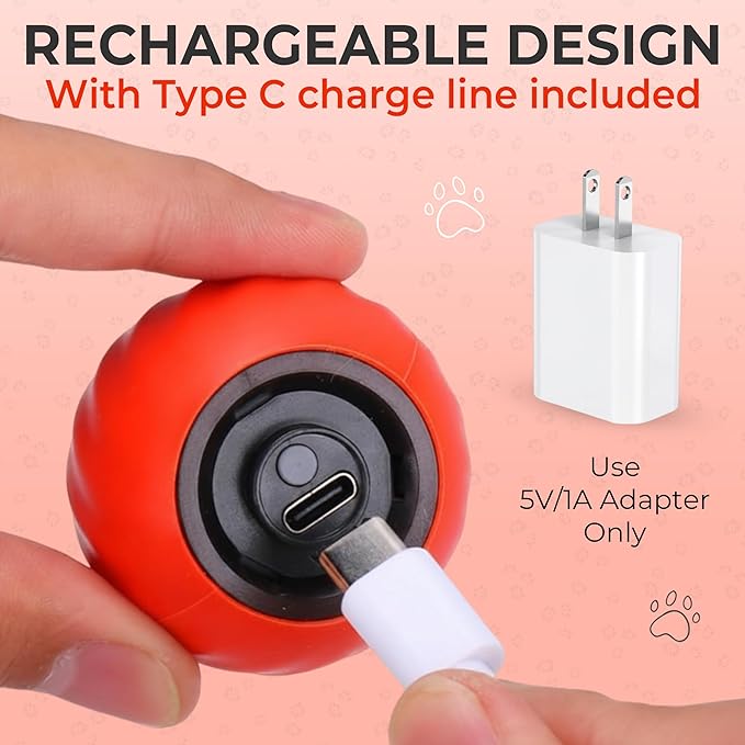 Dr. Fluffyyes Interactive Cat Toy Ball - Motion-Activated, USB Rechargeable Cat Toys for Indoor Cats with Anti-Scratch Cover & 2 Changeable Tails - Enrichment Toy for Active Cats & Kittens