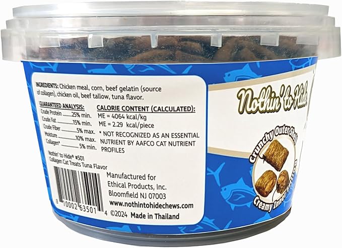 Fieldcrest Farms Nothin’ to Hide Collagen Cat Treats – Crunchy & Creamy Cat Snacks, High-Protein Healthy Treats for Skin, Coat & Joint Support, Tuna Flavor, 8 oz. Resealable Tub (Pack of 3)