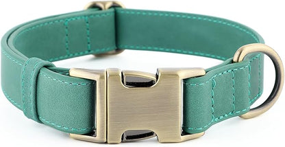 Plutus Pet Genuine Leather Dog Collar – Adjustable Pet Collar with Quick Release Metal Buckle, Soft Real Leather for Small Medium Large Dogs, Heavy Duty & Skin-Friendly (Green, S)