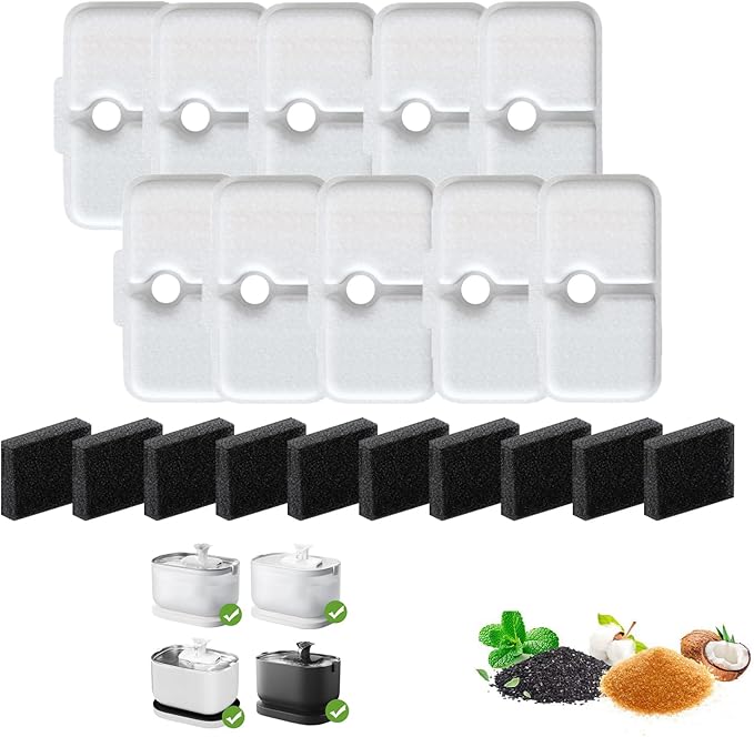 32 Pcs Cat Water Fountain Filters Compatible with PETLIBRO,16 Pack Fountain Replacement Filters & 16 Pack Pre-Filter Sponges for 2.5L/84oz PLWF005 & PLWF105 & PLWF115
