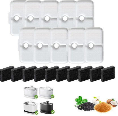 20 Pcs Cat Water Fountain Filters Compatible with PETLIBRO,10 Pack Fountain Replacement Filter & 10 Pack Pre-Filter Sponges, Cat Fountain Filter for 2.5L/84oz PLWF005 & PLWF105 & PLWF115