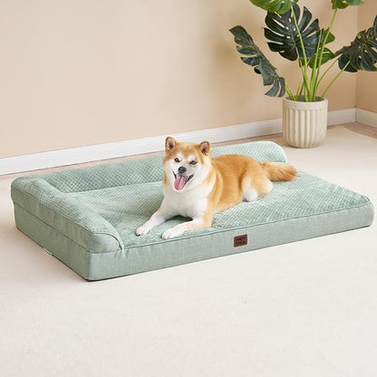 EHEYCIGA Memory Foam Dog Bed Large Size Dogs, Orthopedic Dog Bed Large with Washable Removable Cover, Waterproof Pet Sofa Couch with Nonskid Bottom, 36x27x6, Greyish Green