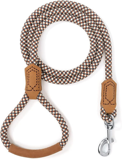 Mile High Life | Premium Leather Dog Leash | Strong Rope Leash | Leather Handle | Zinc Alloy Strong Clasp | Small Medium Large Dogs | 4/5/6 Feet(Brown, 60 Inch (Pack of 1))