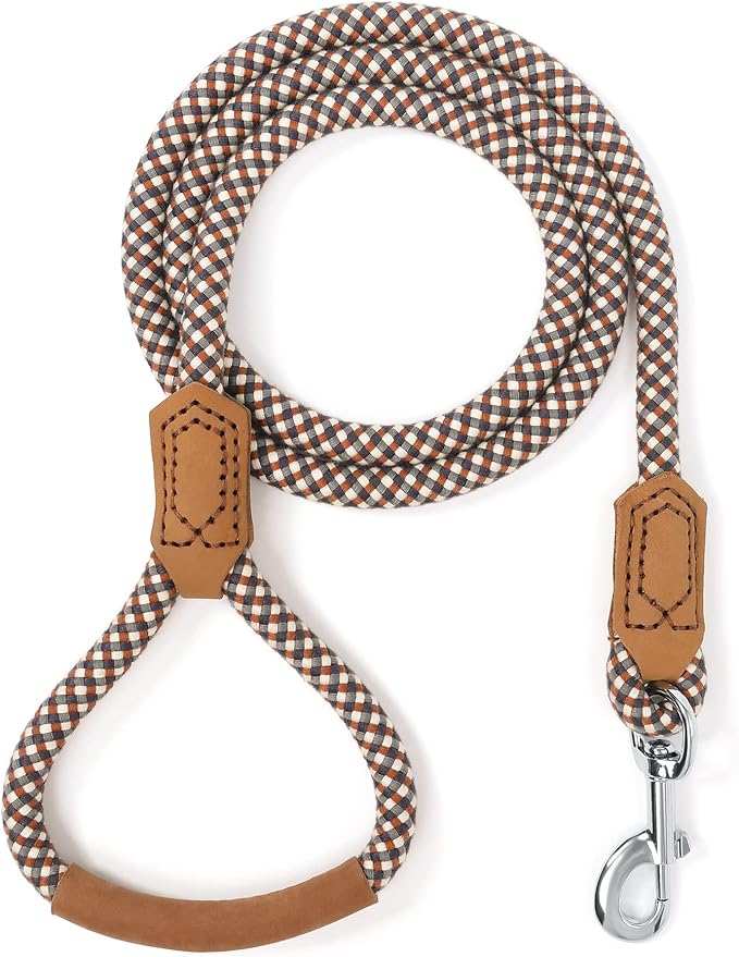 Mile High Life | Premium Leather Dog Leash | Strong Rope Leash | Leather Handle | Zinc Alloy Strong Clasp | Small Medium Large Dogs | 4/5/6 Feet(Brown, 48 Inch (Pack of 1))