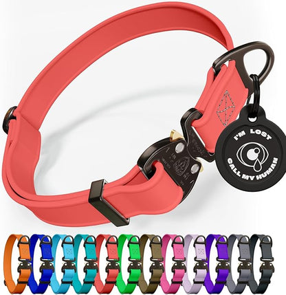 NexaPaw Biothane Dog Collar with Cobra Buckle - Made in USA - QR Code Dog Tag ID Included - Adjustable Heavy Duty Dog Collars for Medium Large Dogs - Waterproof Military Grade Tactical Collar for Dogs