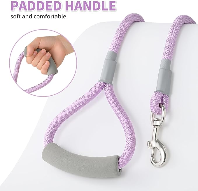 Mile High Life Dog Leash, with Comfortable Padded Handle, Purple Nylon Rope Leash with Steel Tips, Heavy Duty 6 Feet Pet Leashes (Pink,72 Inches)