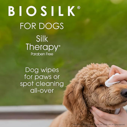 BioSilk for Dogs Moisturizing & Cleansing Wipes - Dog Wipes for Cleaning & Deodorizing, Dog Paw Wipes - Infused with Silk Proteins & Vitamins, pH Balanced, Paraben Free