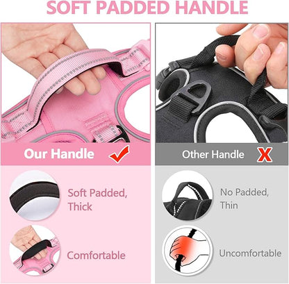 PoyPet No Pull Dog Harness, No Choke Reflective Dog Vest, Adjustable Pet Harnesses with Easy Control Padded Handle for Small Medium Large Dogs(Light Pink Matching Trim,XL)