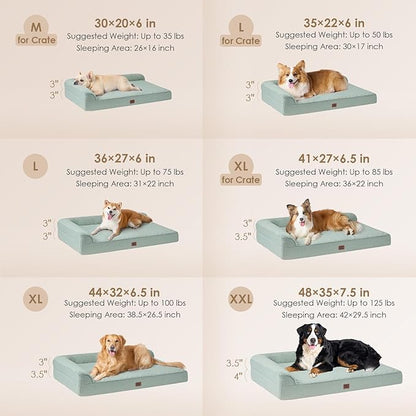 EHEYCIGA XL Dog Bed Memory Foam for Crate, Extra Large Dog Bed Orthopedic with Washable Removable Cover, Waterproof Pet Sofa Couch XLarge Size Dogs, 41x27x6.5, Greyish Green