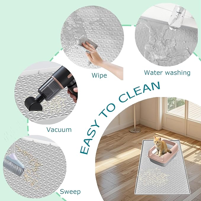 Jacooxi Cat Litter Mat for Litter Box, Silicone Large Cat Litter Trapping Mat - 51.2x25.6 in, Waterproof & Non-Slip, Durable & Easy Clean, Light Gray
