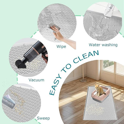 Jacooxi Cat Litter Mat for Litter Box, Silicone Large Cat Litter Trapping Mat - 51.2x25.6 in, Waterproof & Non-Slip, Durable & Easy Clean, Light Gray