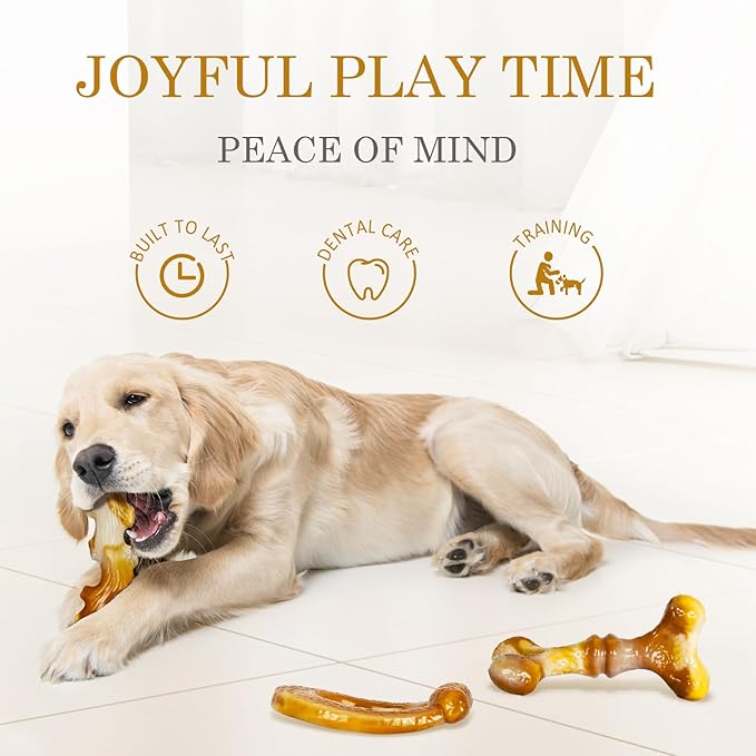 Frienhund Heavy Duty Chew Toys 3 Pack for Aggressive Chewers - Dog Toys for Large Dogs, Teeth Cleaning & Boredom Relief, Long-Lasting Mental Stimulation Puppy Chews