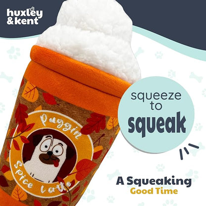 Huxley & Kent Funny Dog Toy w/Squeaker – Fall Power Plush Squeaky Dog Toys for Small, Medium & Large Dogs – Soft Stuffed Animal for Indoor Play & Fetch - Puggin Spice Latte, Large