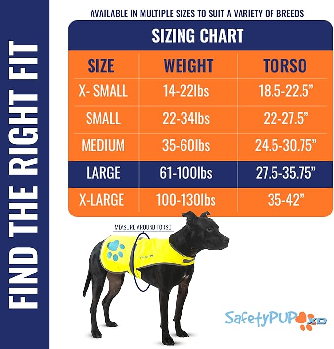 SafetyPUP XD Dog Reflective Vest – Hi-Vis Fluorescent Visibility That Helps to Safeguard Your Pet On/Off Leash in Urban & Rural Areas (Yellow, Large)