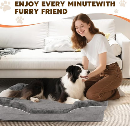 Orthopedic Dog Bed for Medium and Large Dogs Pet Bed with Sides Waterproof Dog Couch with Washable Removable Cover and Egg Crate Foam Pet Sleeping Mat with Anti-Slip Bottom