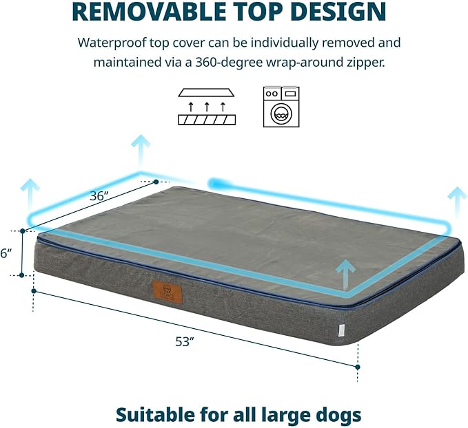 LIORCE Orthopedic Memory Foam Giant Dog Bed - 6" Thick Beds for Large Sized Dog - Waterproof Removable Washable Cover & Wrap-Around Zipper - Ultimate Comfort & Easy Maintenance, Dark Grey