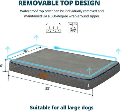 LIORCE Orthopedic Memory Foam Giant Dog Bed - 6" Thick Beds for Large Sized Dog - Waterproof Removable Washable Cover & Wrap-Around Zipper - Ultimate Comfort & Easy Maintenance, Dark Grey