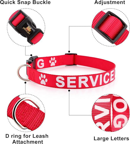 Plutus Pet Service Dog Collar,Printed in Large Letters on Nylon Webbing,Prevents Accidents by Warning Others of Your Dog in Advance,Two Colors,Four Sizes,Neck 10-16 inch,Small,Red