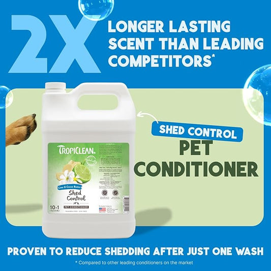 TropiClean Deshedding Cat & Dog Conditioner, Puppy & Kitten Safe, Reduces & Softens Coat, Lime & Coconut Scent, Made in the USA, 1 gallon