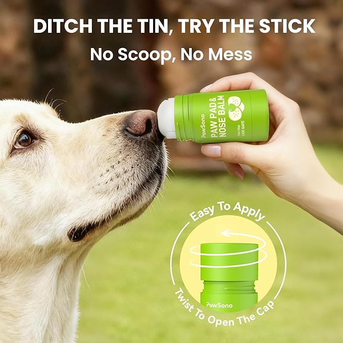 PawSono Lick-Safe Dog Paw & Nose Balm with Coconut Oil | Winter Snow, Road Salt & Cold Pavement Protector | All-Natural Moisturizer & Soother for Dry, Cracked Pads & Snout | Horse Hoof, Joint Care