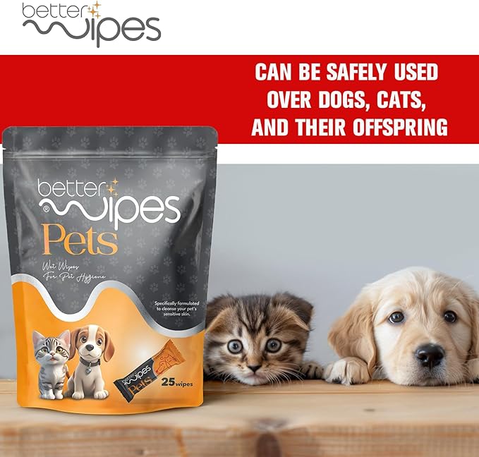 Better Wipes Pets - Extra Thick Pet Wipes for Dogs & Cats | Ultra Soft Dog Wipes for Paws, Face, Ears & Body | Hypoallergenic, Alcohol-Free Cat Wipes | Travel-Friendly Pet Cleaning Wipes | 25 Count