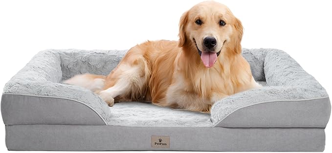 PetFun XL Orthopedic Dog Beds Large Sized Dog - Washable Large Dog Cat Bed Waterproof, Comfort Dogs Couch Sofa with Washable Removable Cover, Pet Bed with Nonskid Bottom, Light Grey, 48"