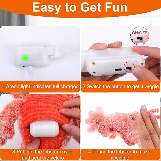 Mity Rain Interactive Lobster Dog Toy - Keeps Small, Medium & Large Dogs Busy Indoors & Outdoors - Rechargeable, Plush & Squeaky