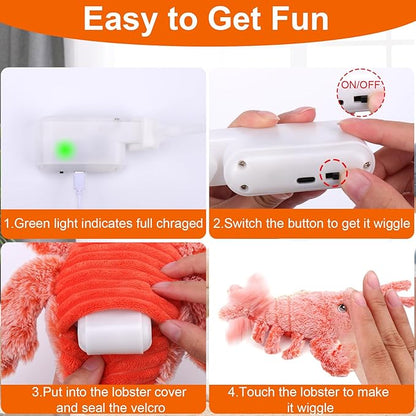 Mity Rain Interactive Lobster Dog Toy - Keeps Small, Medium & Large Dogs Busy Indoors & Outdoors - Rechargeable, Plush & Squeaky