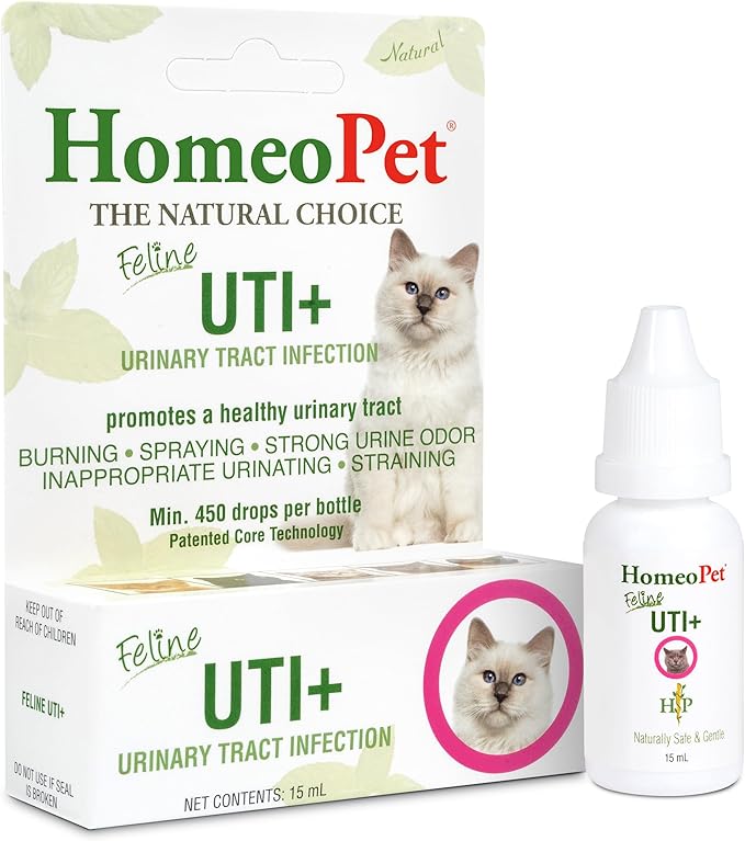 HomeoPet Feline UTI+, Safe and Natural Urinary Tract Supplement for Cats, Feline Urinary Tract Support, 15 Milliliters