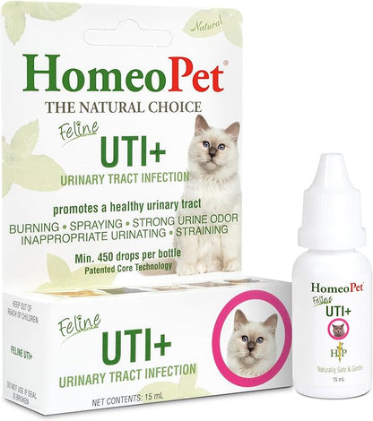 HomeoPet Feline UTI+, Safe and Natural Urinary Tract Supplement for Cats, Feline Urinary Tract Support, 15 Milliliters