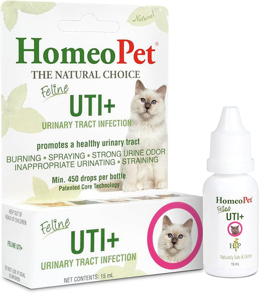 HomeoPet Feline UTI+, Safe and Natural Urinary Tract Supplement for Cats, Feline Urinary Tract Support, 15 Milliliters