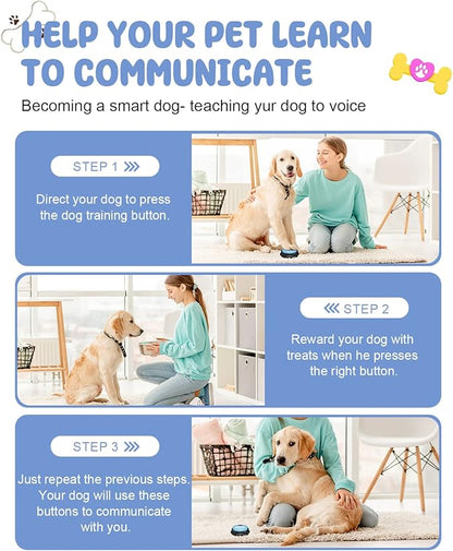 Dog Buttons for Communication, 8 Pcs Dog Talking Button Set, 30s Recordable Voice Pet Buzzer Training Buttons, Speaking Button for Dogs with Waterproof Anti-Slip Dog Button Mat and 48 Scene Stickers