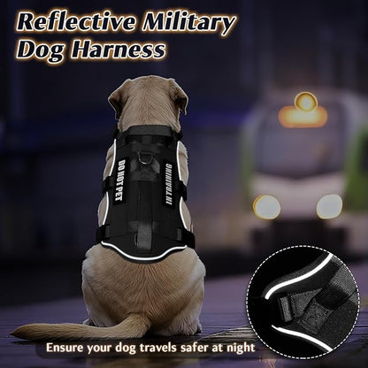 WINSEE Escape Proof Dog Harness, Service Working Molle Harness with Double Handle, Tactical Pet Vest with 4 Patches for Small Medium Large Dogs Walking Hiking Hunting