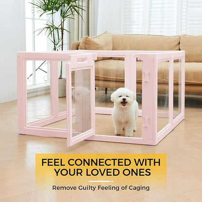 EVERFRONT Clear Acrylic Plastic Dog Playpen - Clear Dog Play Pen - Easy Assemble Acrylic Dog Playpen - Puppy Playpen, Cat Playpen, Small Animal Playpen, Dog Play Pen Indoors (Pink-23.6" H, 8PCS)