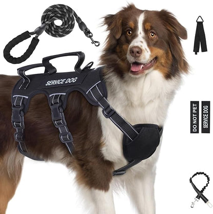 Escape Proof Dog Harness for Large Medium Sized Dogs Six Point Adjustable, Service Dog Vest Harness and Leash Set, No Pull Dogs Harnesses with Handle, XL Dog Harnesses for Walking(Black, XL)