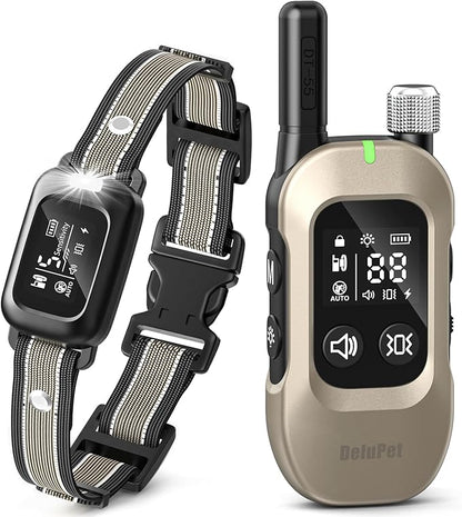 Delupet 2-in-1 Dog Bark & Shock Collar – 4500FT Dog Training Collar with Remote, 3 Training Modes & LED Light, IPX8 Waterproof E Collars with Anti-Barking for Small Medium Large Dog (Titanium)