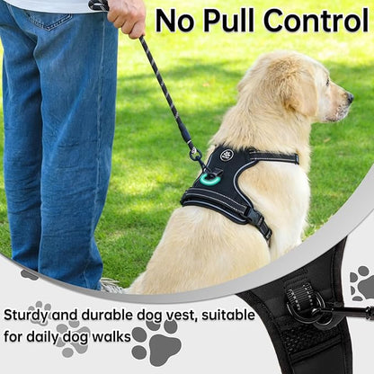 NESTROAD No Pull Dog Harness,Adjustable Oxford Dog Vest Harness with Leash,Reflective No-Choke Pet Harness with Easy Control Soft Handle for Small Medium Dogs(Medium,Black)