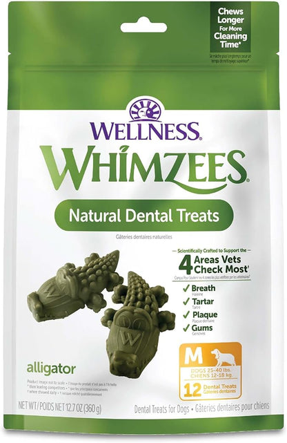 Whimzees Wellness Alligator Dog Dental Treats, Medium Size, (12 Count)
