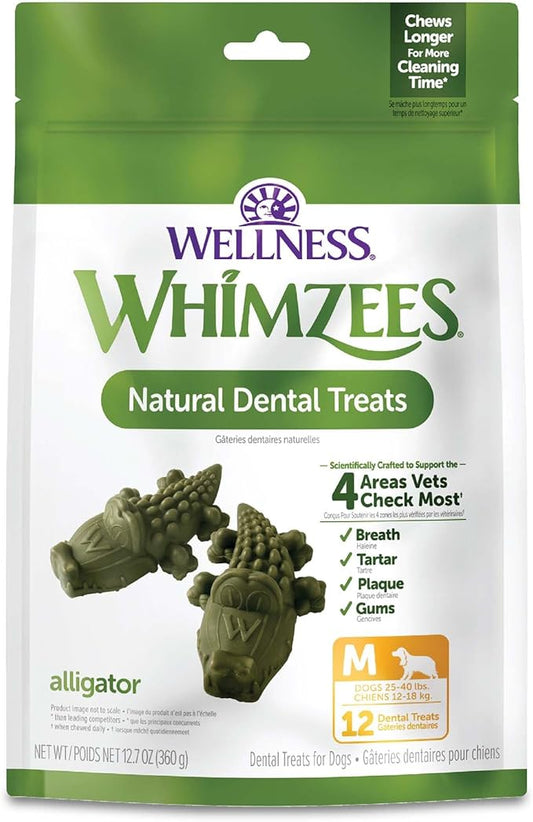 Whimzees Wellness Alligator Dog Dental Treats, Medium Size, (12 Count)