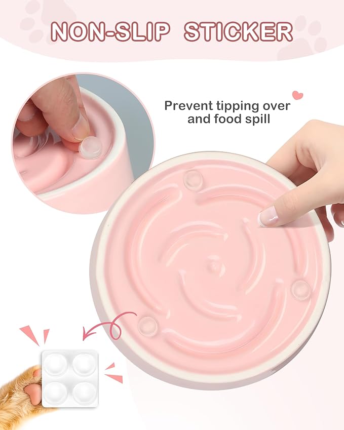 TRUVIC Ceramic Slow Feeder Dog Bowls Small Breed, 0.6 Cup Slow Feeder Cat Bowls for Fast Eaters, Ceramic Dog Food Dish no Black Chin, Puzzle Bowl for Small Dogs and Cats, Pink