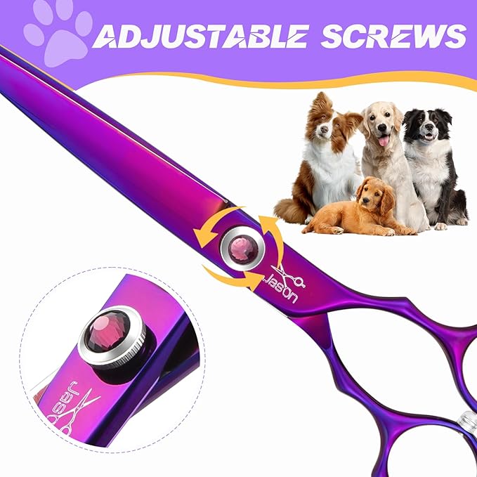 JASON Dog Scissors for Grooming - 7.5" Straight Scissors for Dog Grooming with Round Tips, Japanese 440C Stainless Steel Straight Shears with Diamond Adjustable Screw Christmas Gift